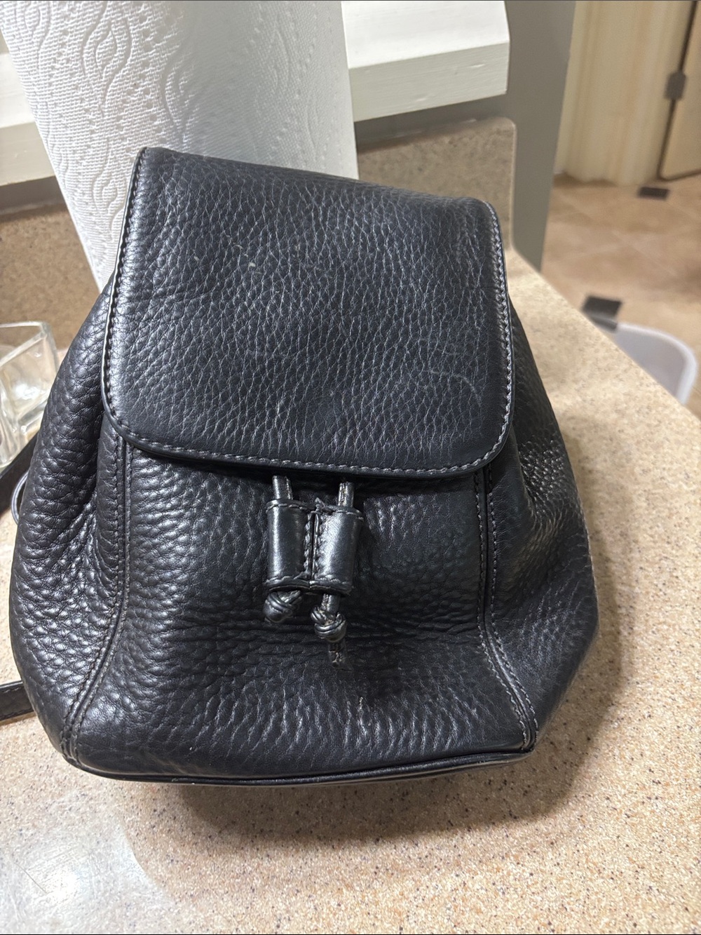 Coach Black Pebbled Leather Drawstring Backpack